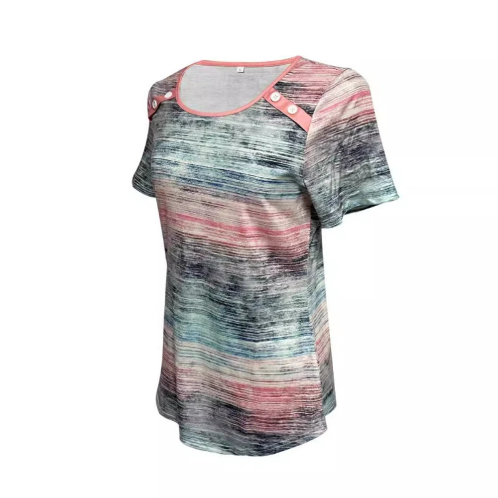 ZARA Summer Printed Round Neck Short Sleeve Color Block Fitted Top